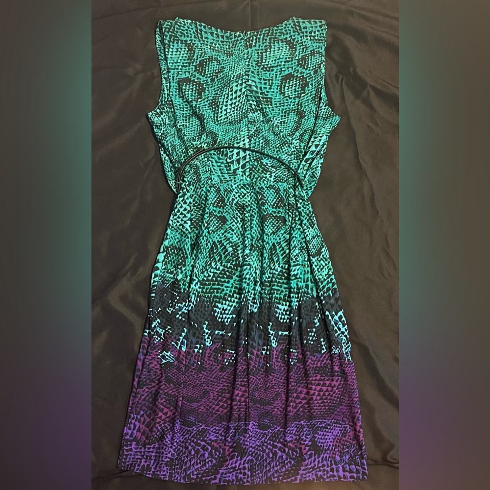 SOLD♥️Ellen Tracy Elegant Teal and Purple A-Line Women's Dress - Picture 2 of 4